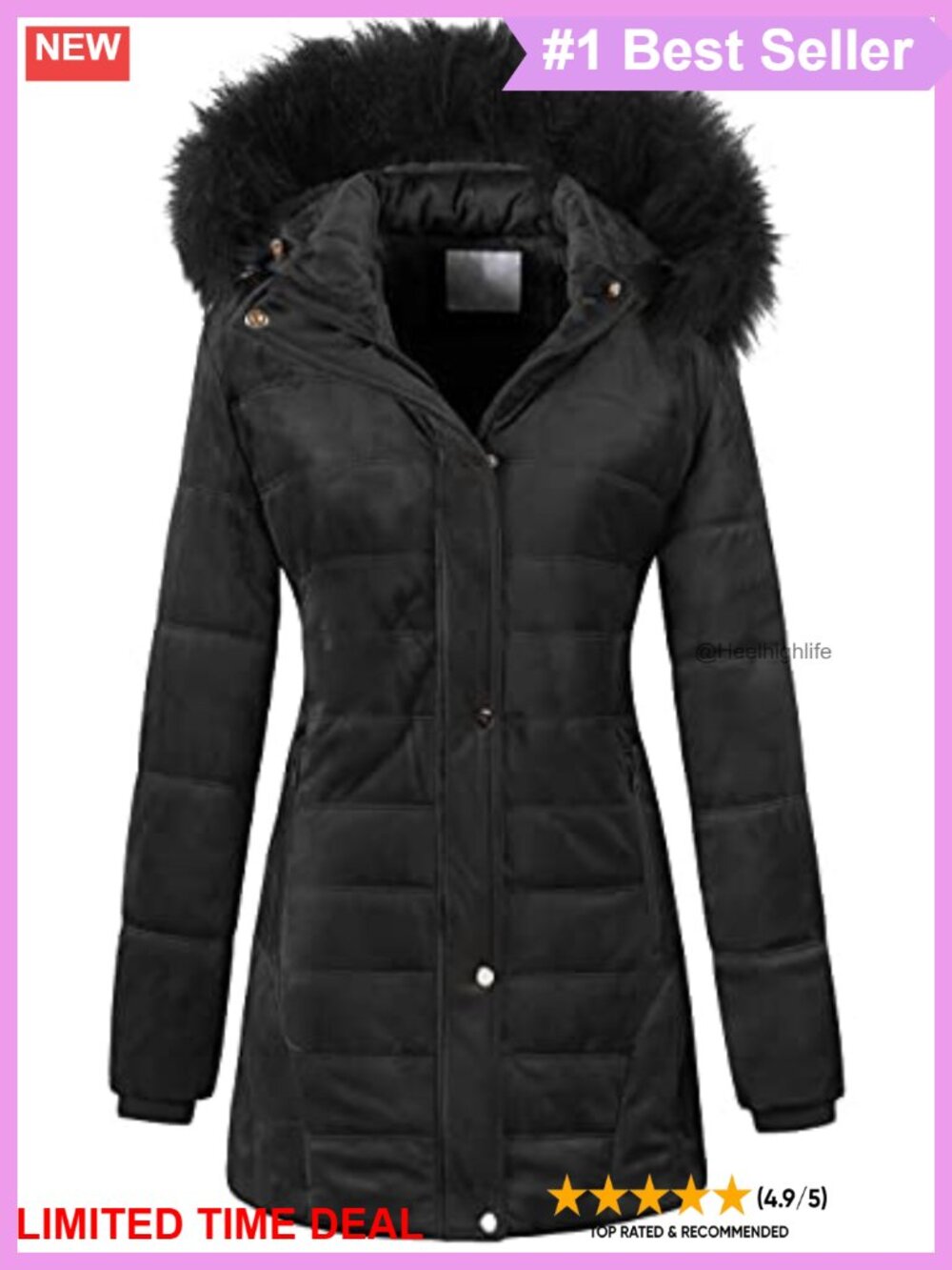 Women's Velvet Puffer Jacket Quilted Faux Fur Hood Winter Coat Warm Parka